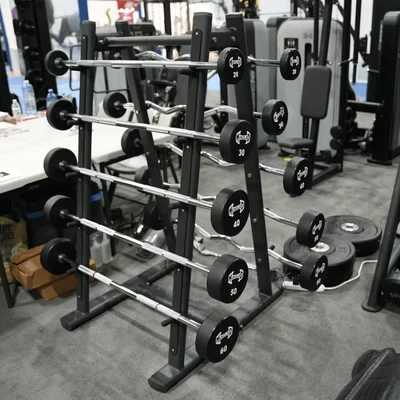 Muscle D Fitness - Pro Urethane Barbell Set (20 to 110 lbs) with Barbell Rack