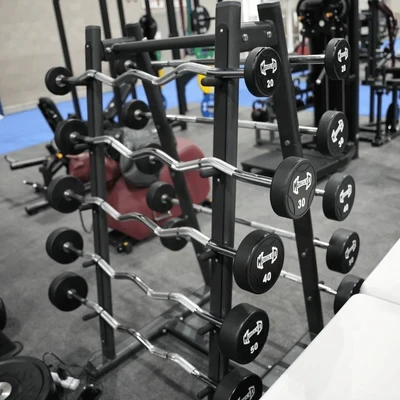 Muscle D Fitness - Pro Urethane Barbell Set (20 to 110 lbs) with Barbell Rack