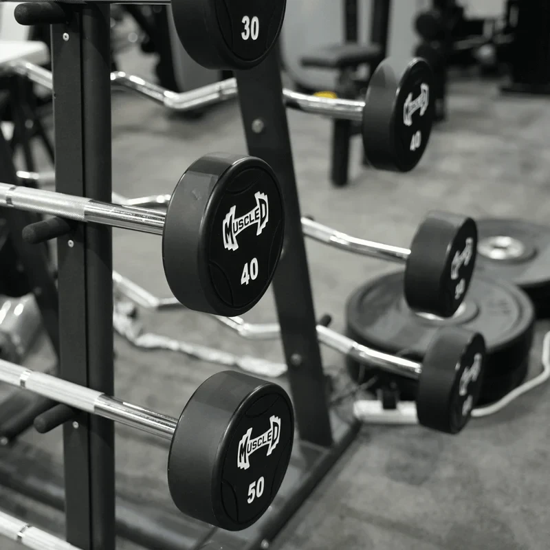 Muscle D - Pro Urethane Barbell Set (20 to 110 lbs) with Barbell Rack