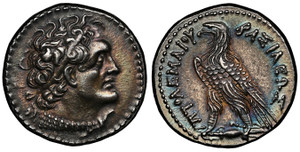 1080272 GREEK. PTOLEMAIC KINGS OF EGYPT. Ptolemy VI. Struck circa 180-145 BC. AR Tetradrachm. NGC Ch. AU✭ (Choice About Uncirculated ✭) Strike 5/5 Surface 5/5.  Alexandreia Mint. 14.03gm. Diademed head of Ptolemy I right, wearing aegis around neck...