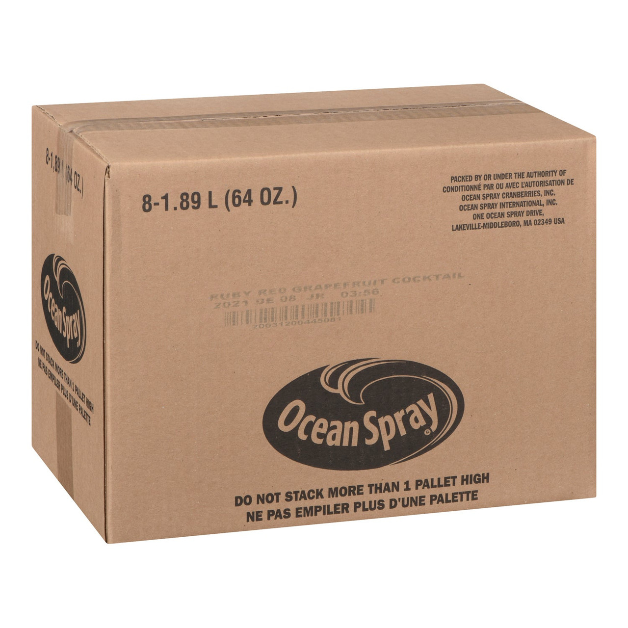 Ocean Spray Ruby Red Grapefruit Cocktail Juice, Polyethylene | 1.89L/Unit, 8 Units/Case