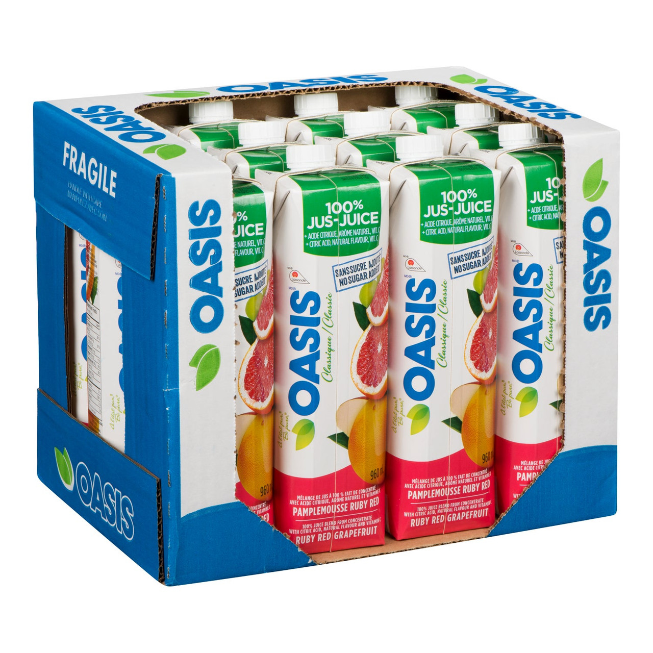 Oasis Ruby Red Grapefruit Juice, 100 Percent, Tetra 960ML/Unit, 12