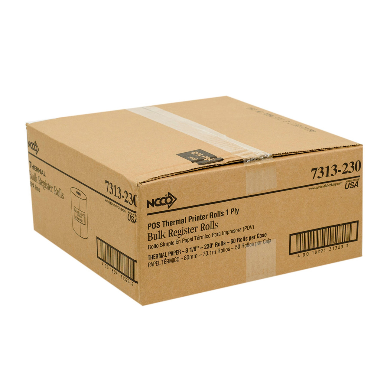 National Check White Thermal Paper Rolls, 1Ply, 3.13In X 230Ft | 50ROLL/Unit, 1 Unit/Case