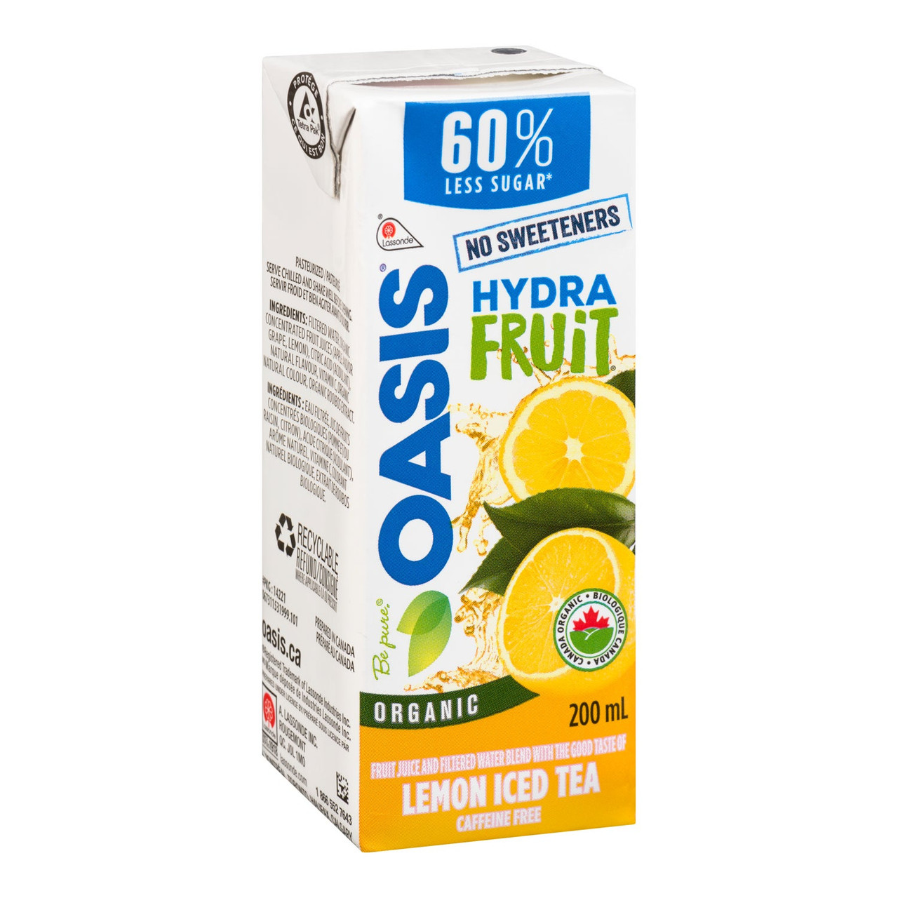 Oasis Lemon Iced Tea Hydrafruit Juice Boxes 200ML/Unit, 30 Units/Case