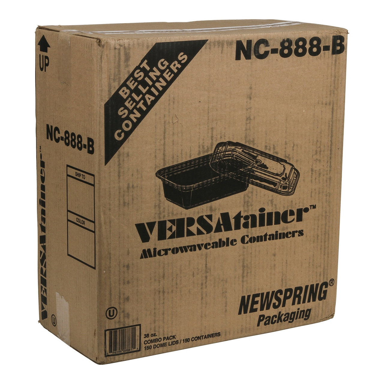 Versatainer 38oz Black Plastic Containers, With Clear Lid, Microwaveable, 6 X 8.5In | 150UN/Unit, 1 Unit/Case