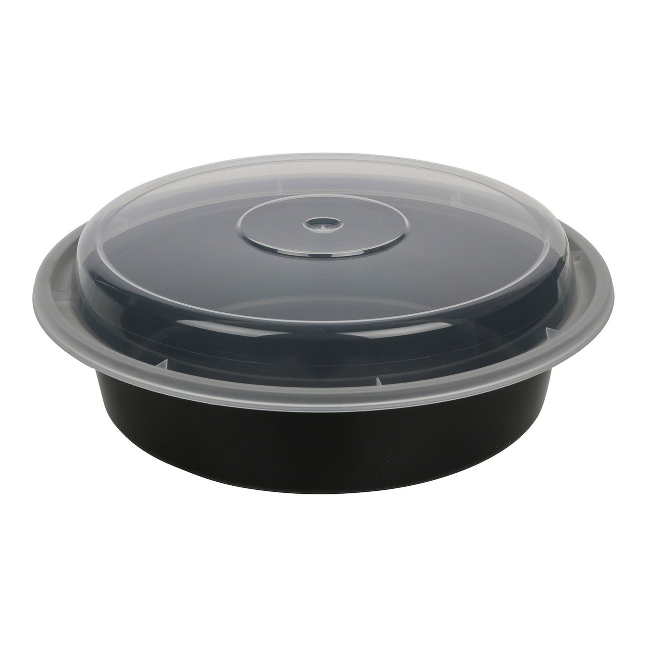 Versatainer 24oz Round Black Plastic Containers, 7In, 7In, With Clear Lid, Microwaveable | 150UN/Unit, 1 Unit/Case