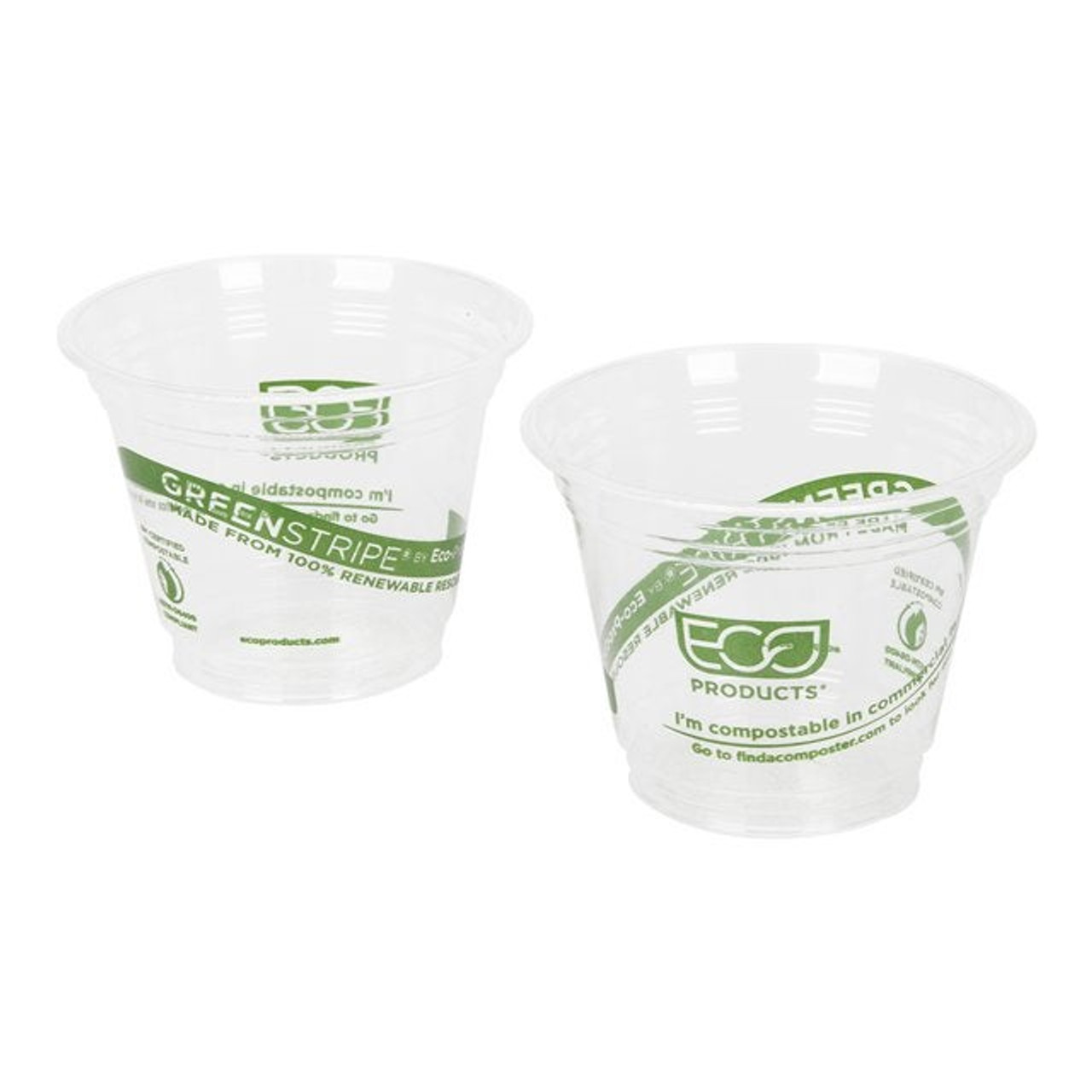 Eco Products 9oz Pla Plastic Cold Drink Cups, Greenstripe, Ecology Friendly | 1000UN/Unit, 1 Unit/Case