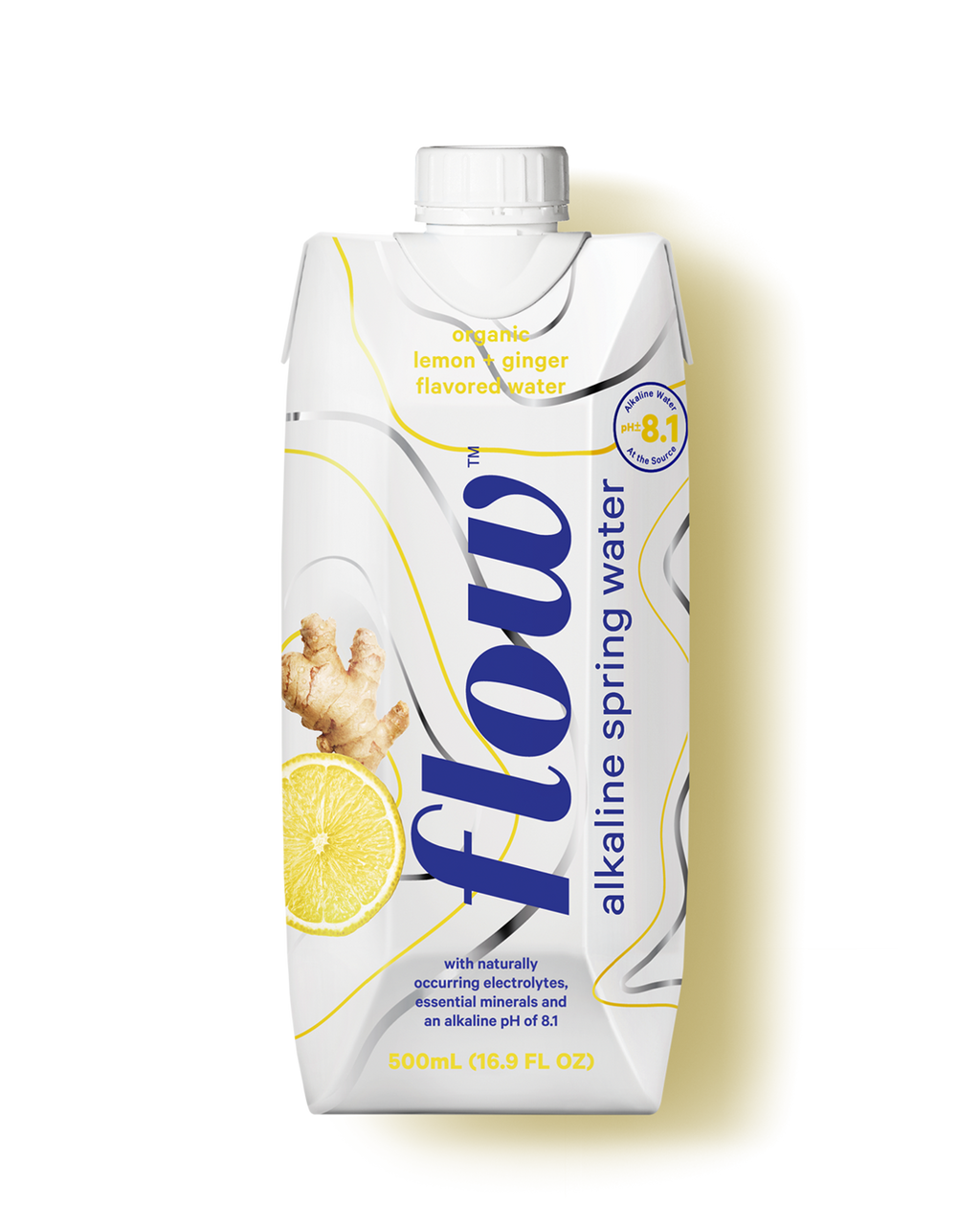 Flow Water Lemon & Ginger Naturally Alkaline Spring Water, Tetra | 500ML/Unit, 12 Units/Case