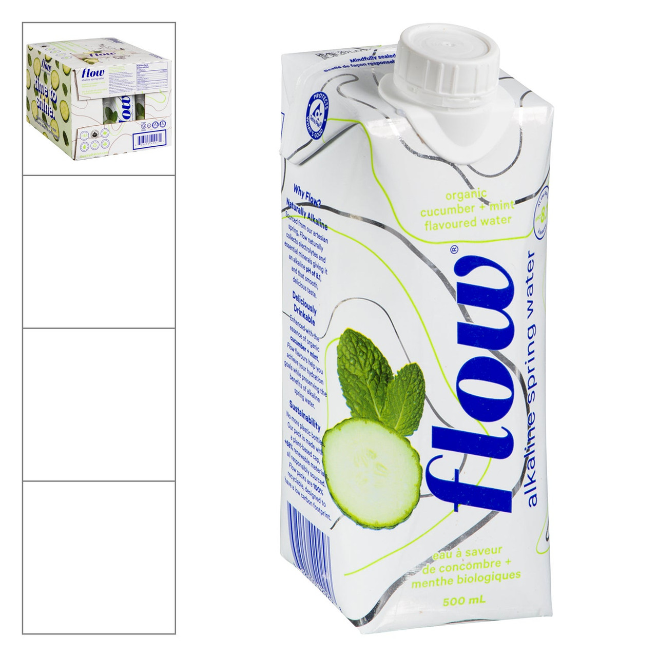 Flow Water Cucumber & Mint Naturally Alkaline Spring Water, Tetra | 500ML/Unit, 12 Units/Case