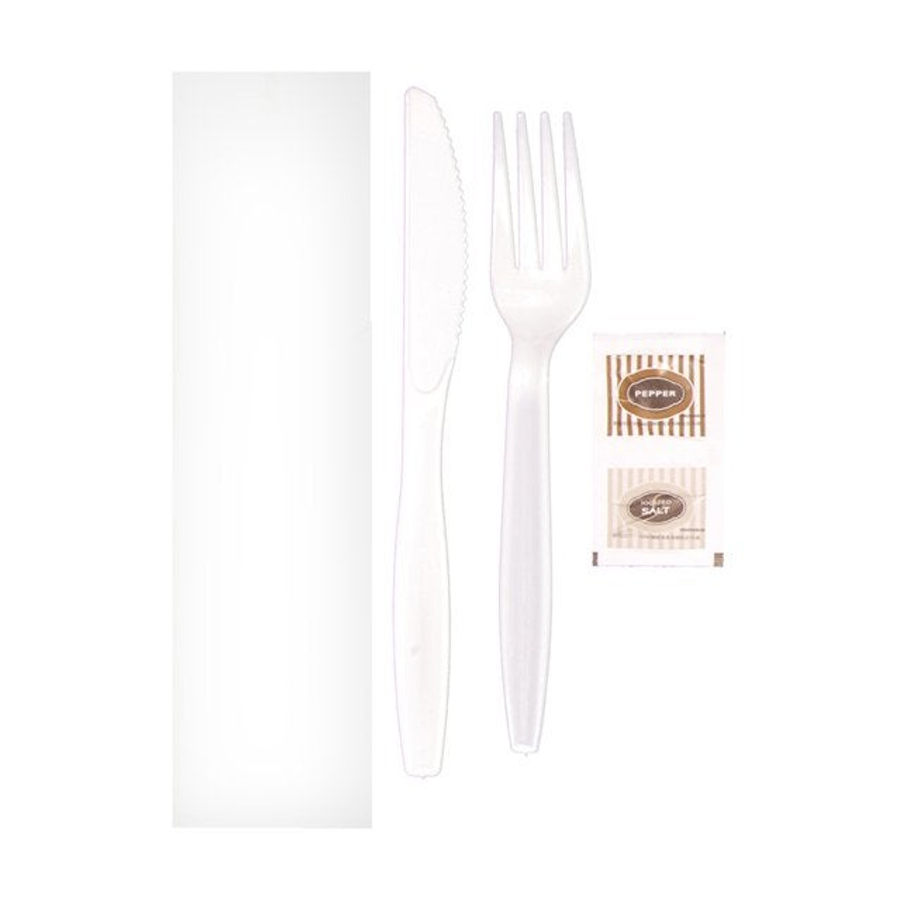 Gordon Choice White Plastic Cutlery Kits, 5 Piece, Fork, Knife, Napkin, Salt, Pepper | 500UN/Unit, 1 Unit/Case