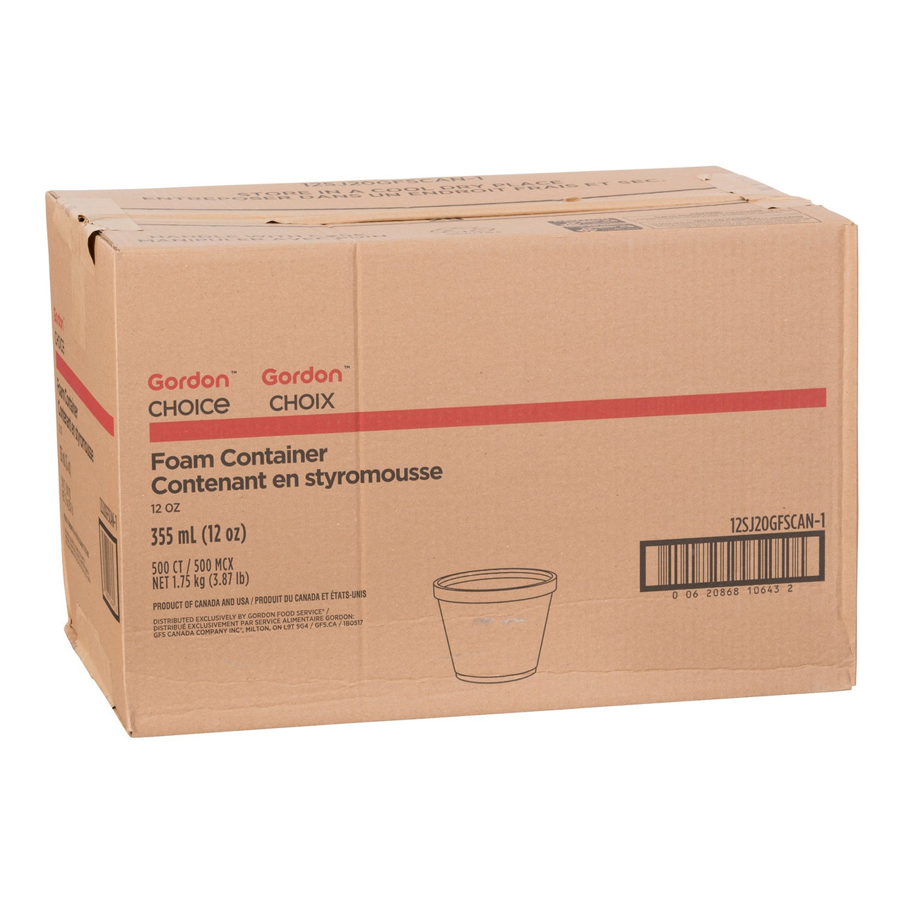 Gordon Choice 12oz White Foam Containers | 25UN/Unit, 20 Units/Case