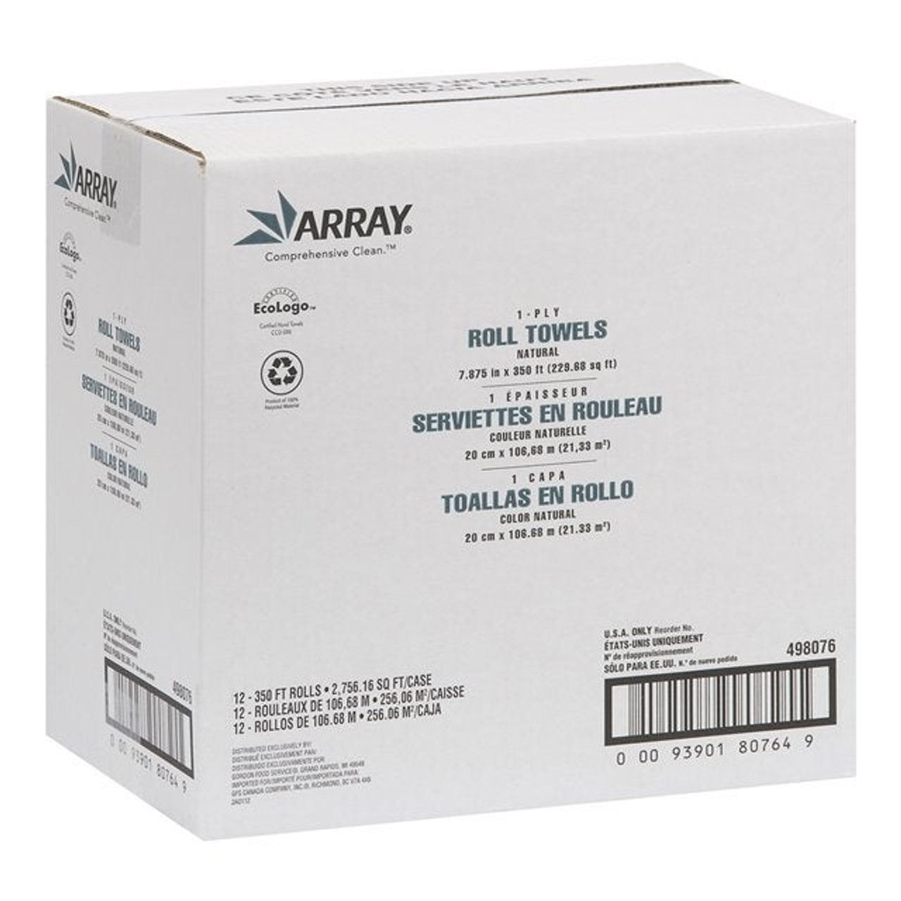 Array Towel Rolls, Natural 7.8In X 350Ft | 12UN/Unit, 1 Unit/Case