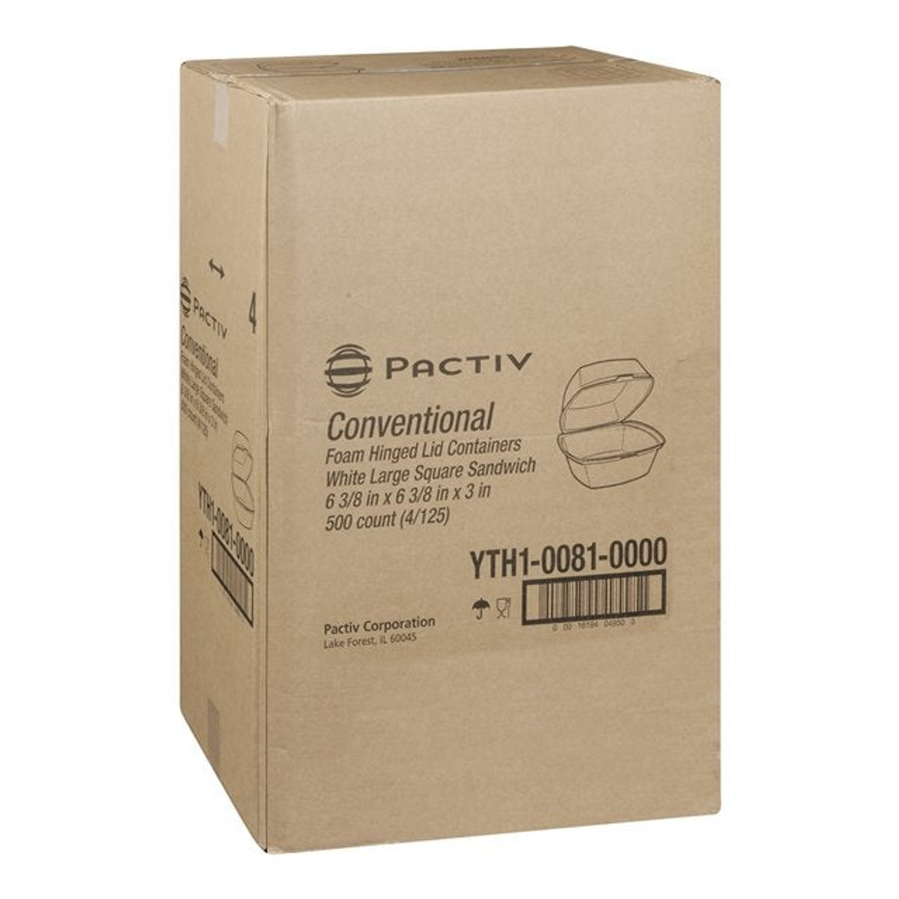 Pactiv Hinged Square White Foam Sandwich Containers, 6.5 X 6.5 X 3In | 500UN/Unit, 1 Unit/Case