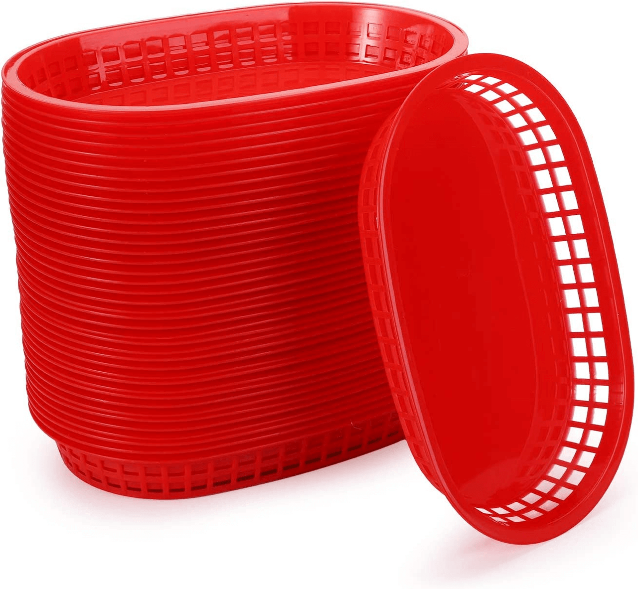 Tablecraft Plastic Oval Red Fast Food Baskets For Burgers, Sandwiches, Hotdogs 10.5 X 7In | 36/Case