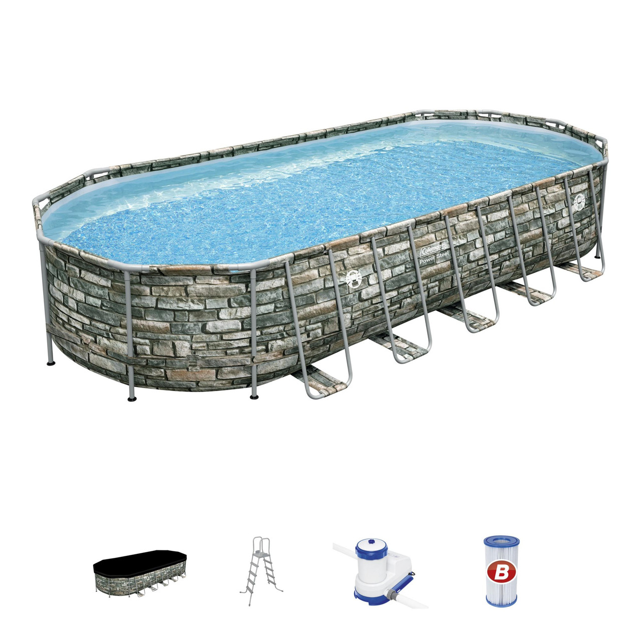 Coleman Power Steel 26' x 52" Deluxe Series Above Ground Pool Set with Wi-Fi Pump, Ladder and Cover