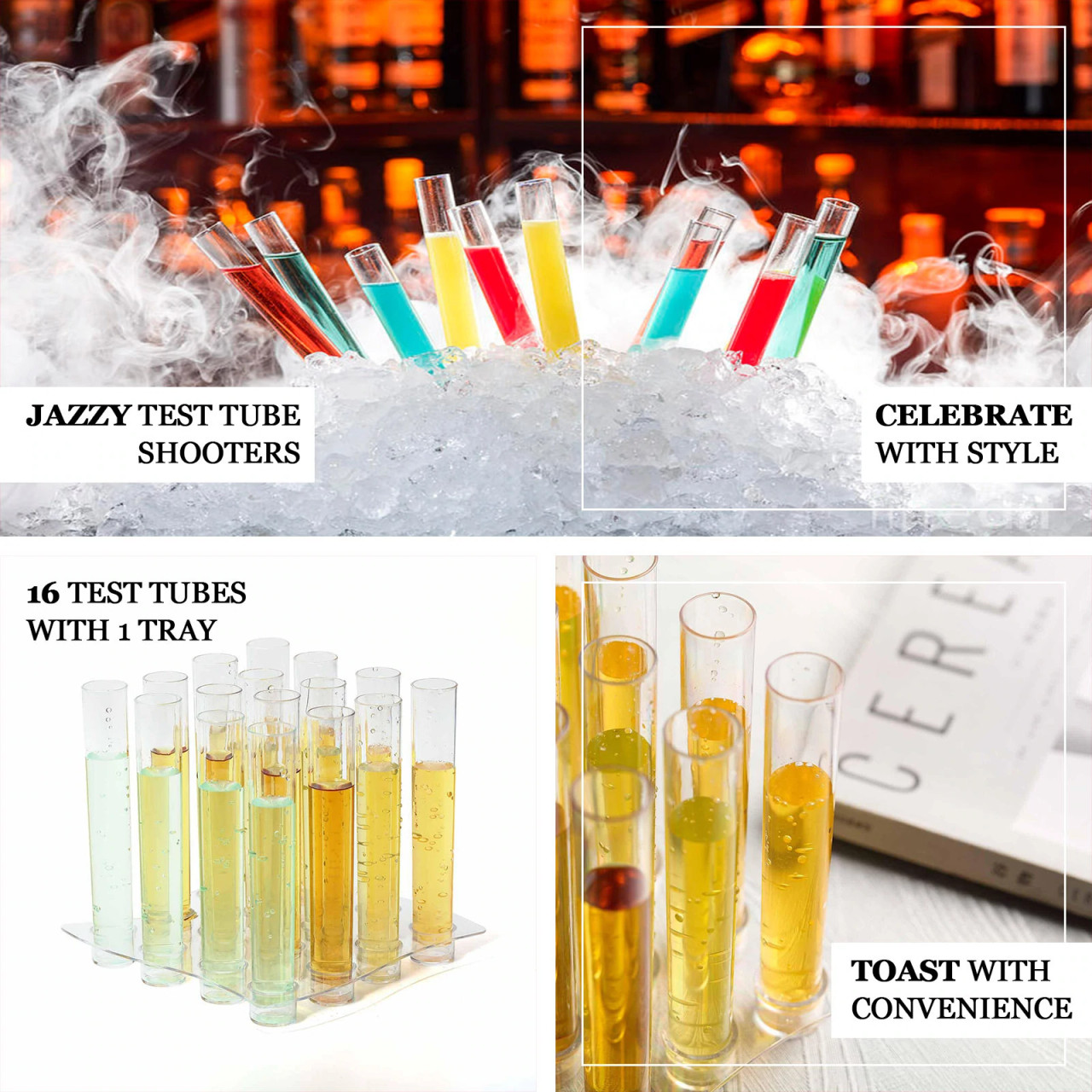 1oz Clear Test Tube Plastic Disposable Shot Glasses With Tray (768/Case)
