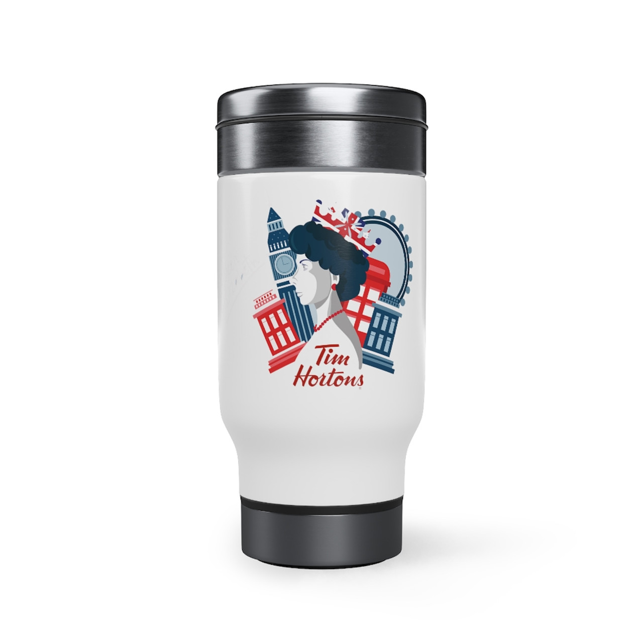 Queen Elizabeth Tim Hortons Stainless Steel Travel Mug with Handle, 14oz- A Canadian Tribute