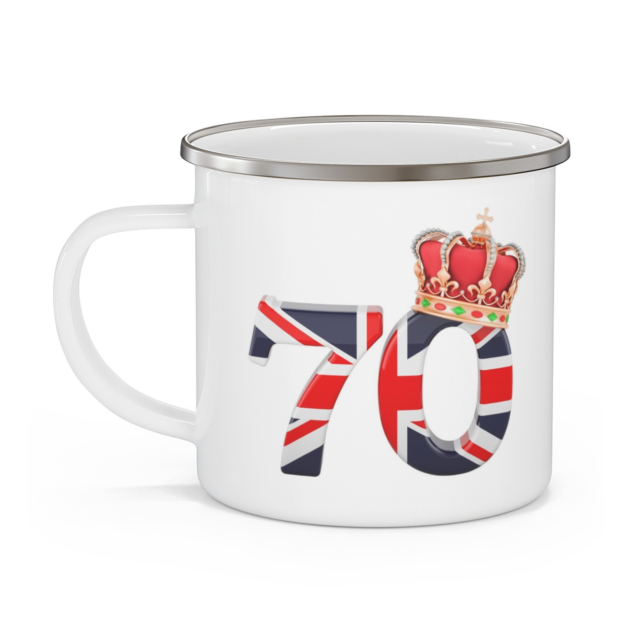 Queen Elizabeth 70 Years Enamel Camping Mug- 12oz- Tribute To Her Majesty