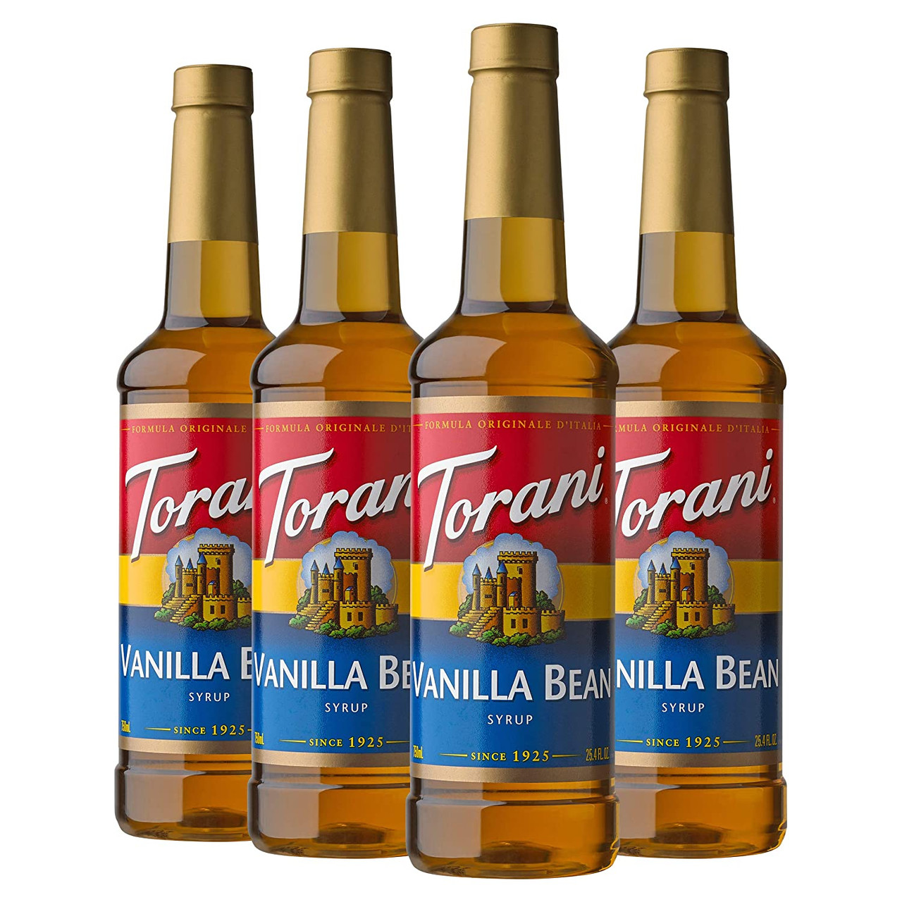 Torani Vanilla Bean Syrup, 25.4 Ounces With Pumps Bundle (Pack of 4)