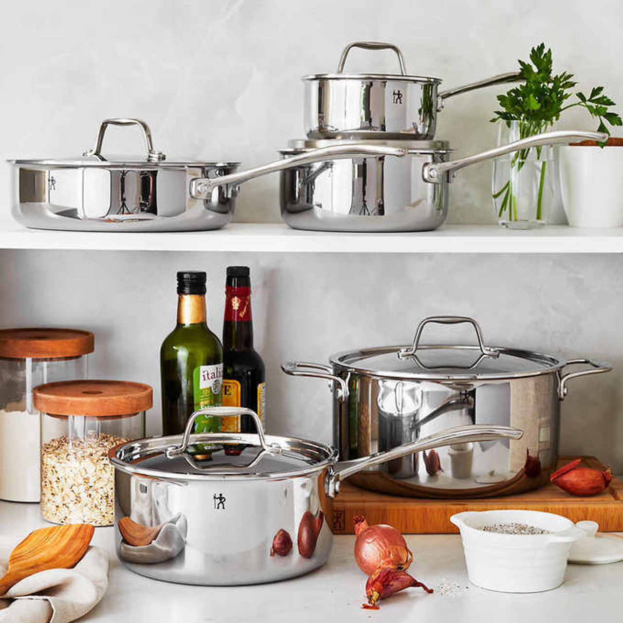 KitchenAid 5-Ply Clad Stainless Steel Cookware Pots and Pans Set, 10 Piece,  Polished Stainless