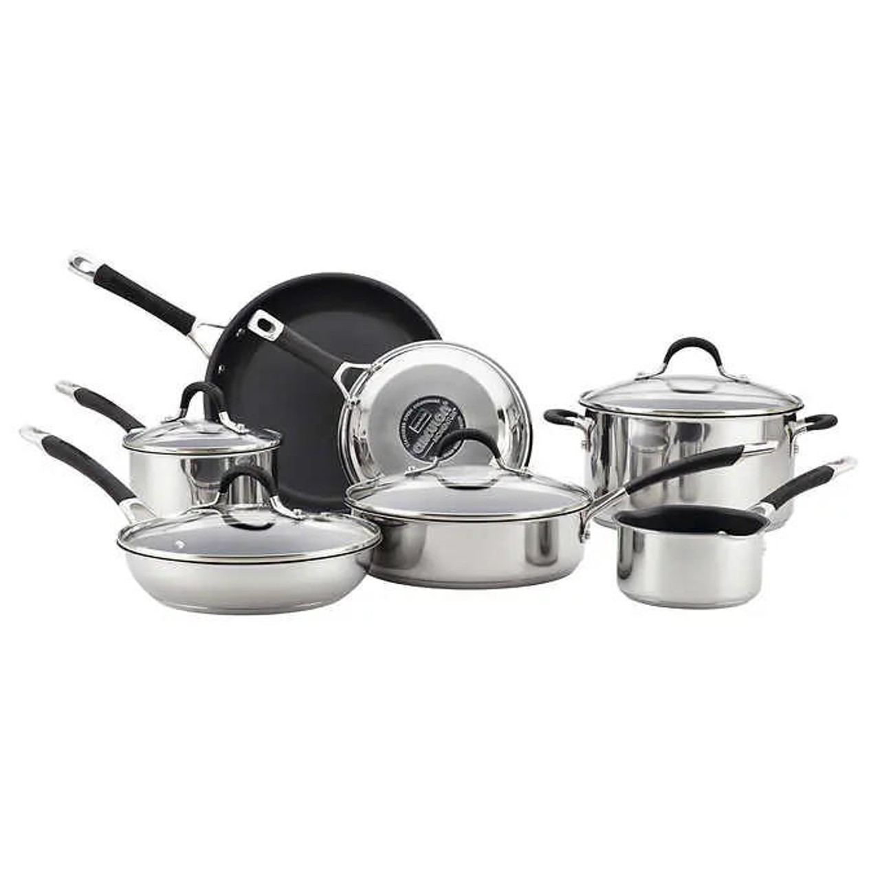 Circulon Momentum Stainless Steel Nonstick Cookware Set with Glass Lids,  11-Piece Pot and Pan Set, Stainless Steel