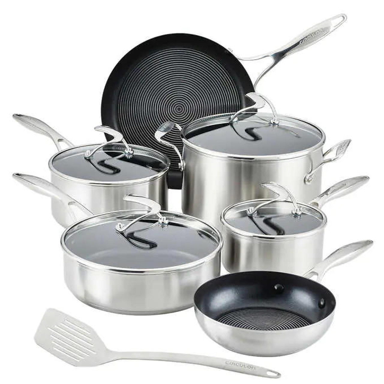 Circulon Momentum Stainless Steel Nonstick Cookware Set with Glass Lids,  11-Piece Pot and Pan Set, Stainless Steel