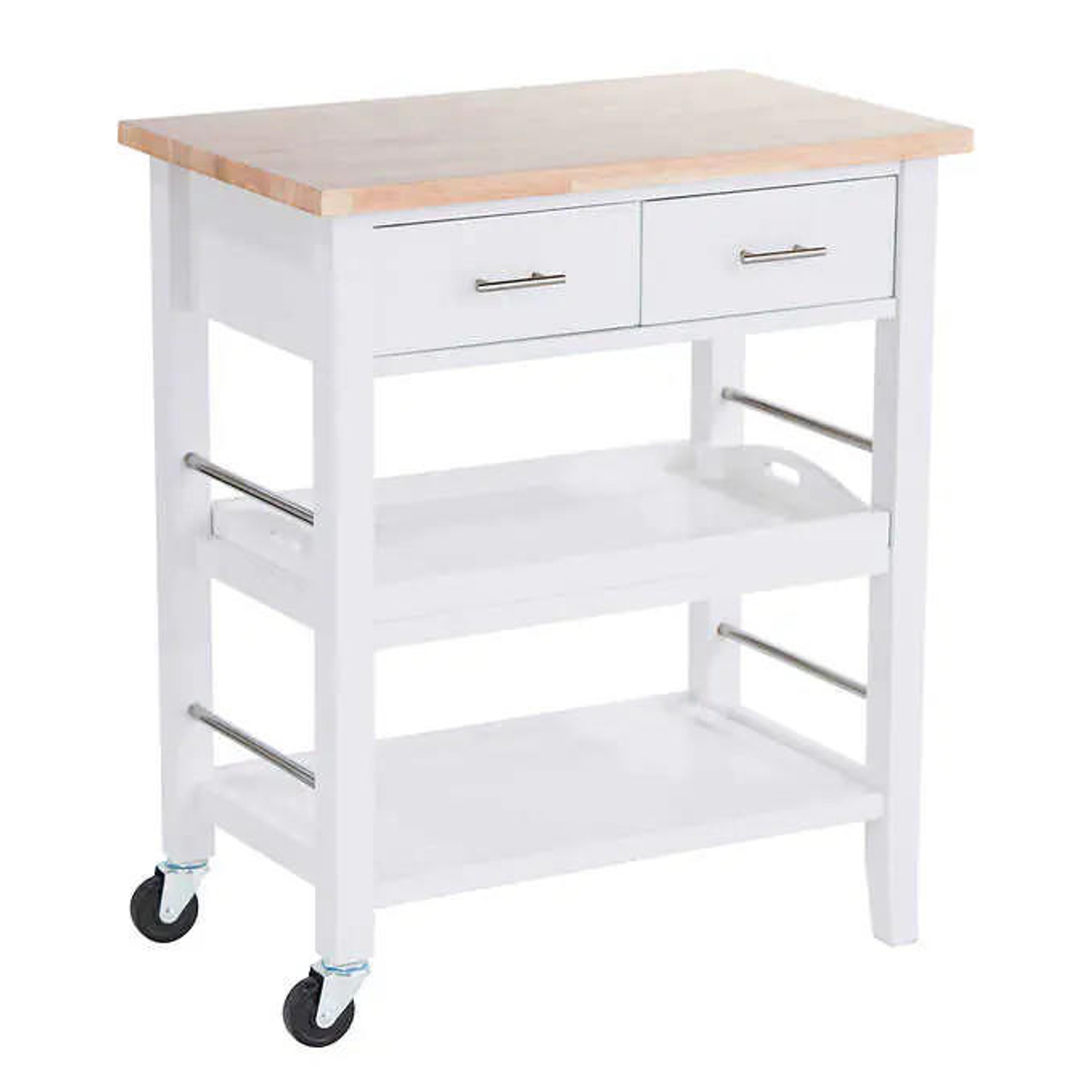TRINITY White 3-Tier Wood Kitchen Cart with Drawers - A Functional and Stylish Culinary Companion- Chicken Pieces
