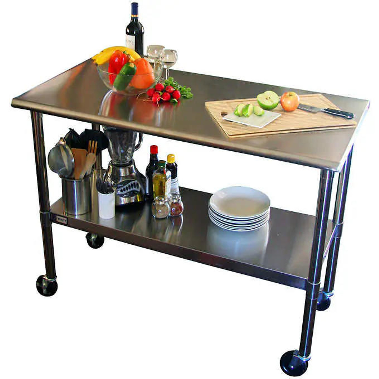 TRINITY EcoStorage NSF Stainless Steel Prep Table with Wheels - Mobility Meets Professionalism- Chicken Pieces