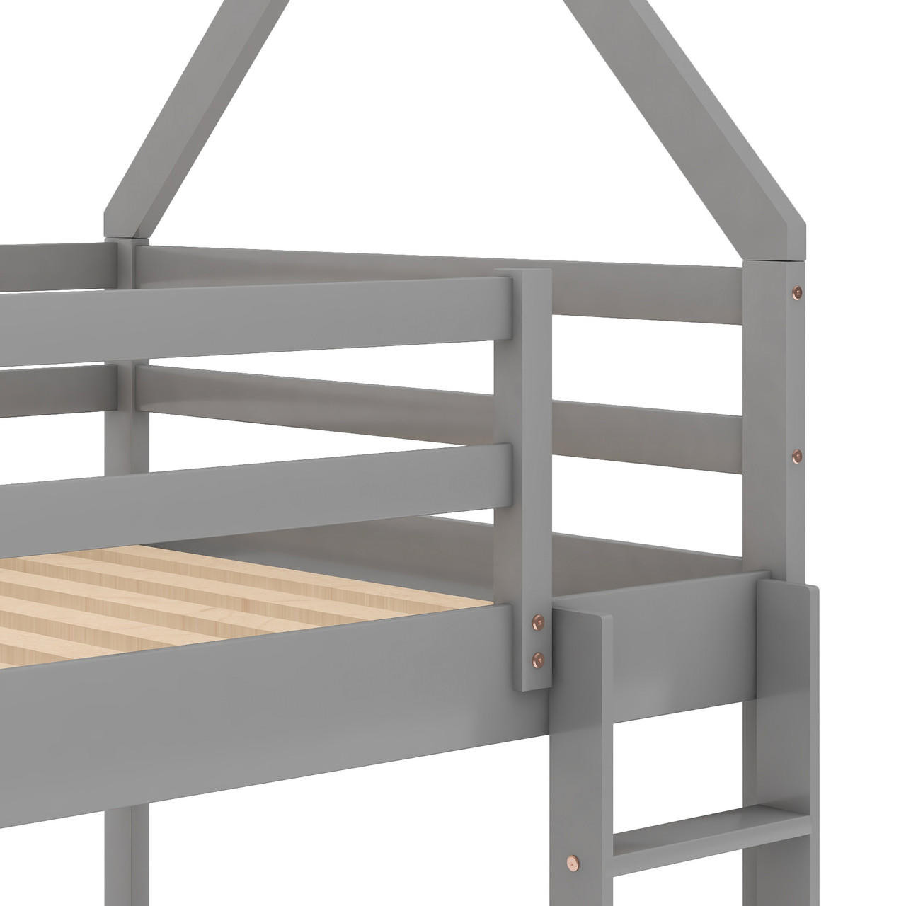 Chicken Pieces Twin over Twin Low Bunk Bed with House Design and Ladder - Perfect for Kids' Room 