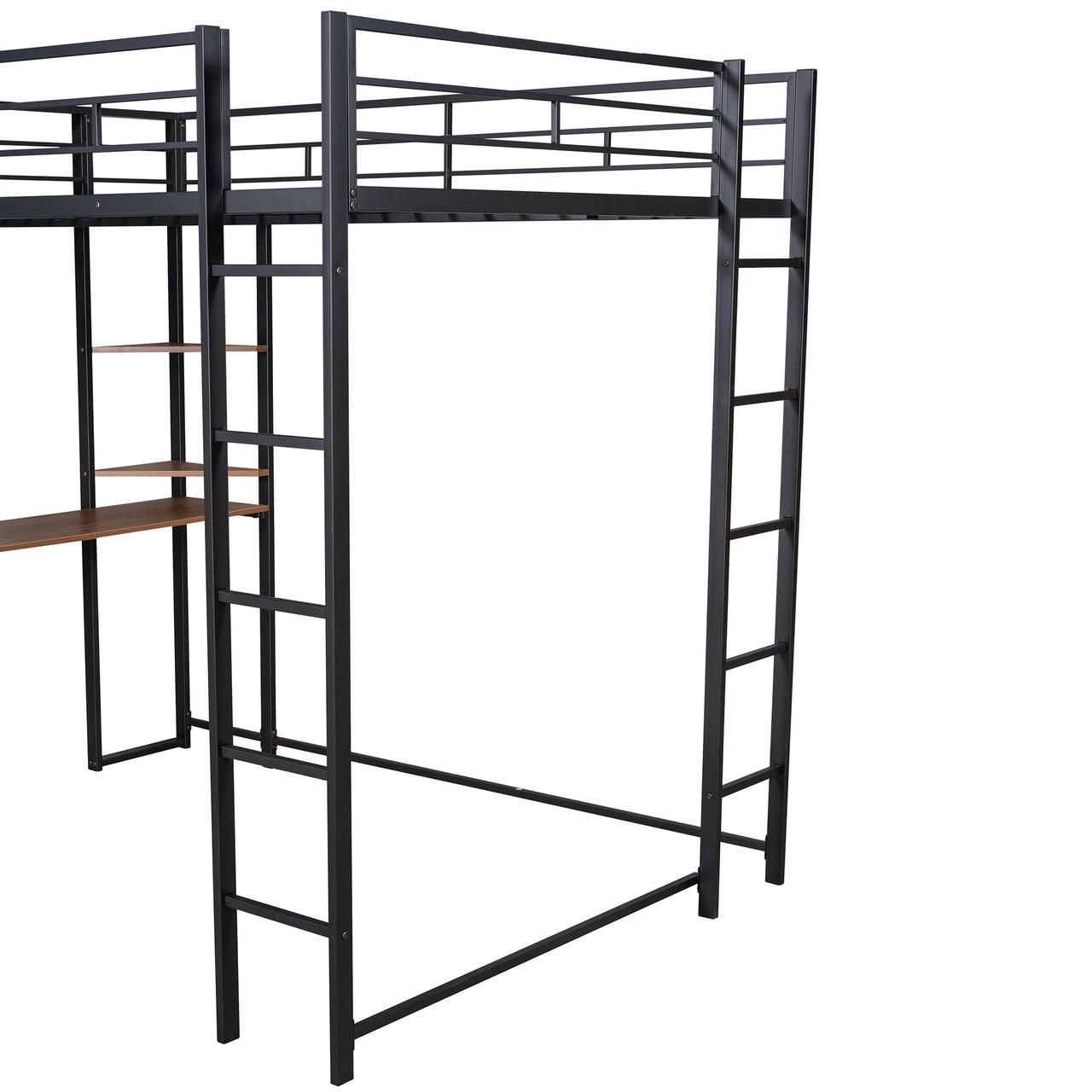 Chicken Pieces Full Size Metal Loft Bed with 2 Shelves and one Desk | Modern Space-Saving Design 