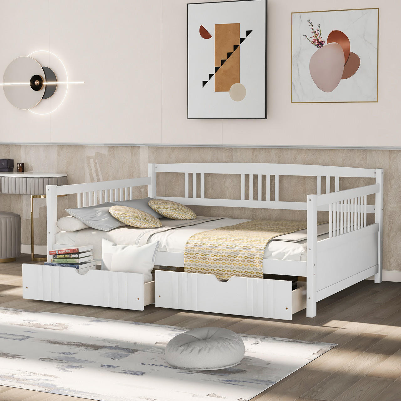 Chicken Pieces Full Size Daybed Wood Bed with Two Drawers | Space-Saving and Functional Design 