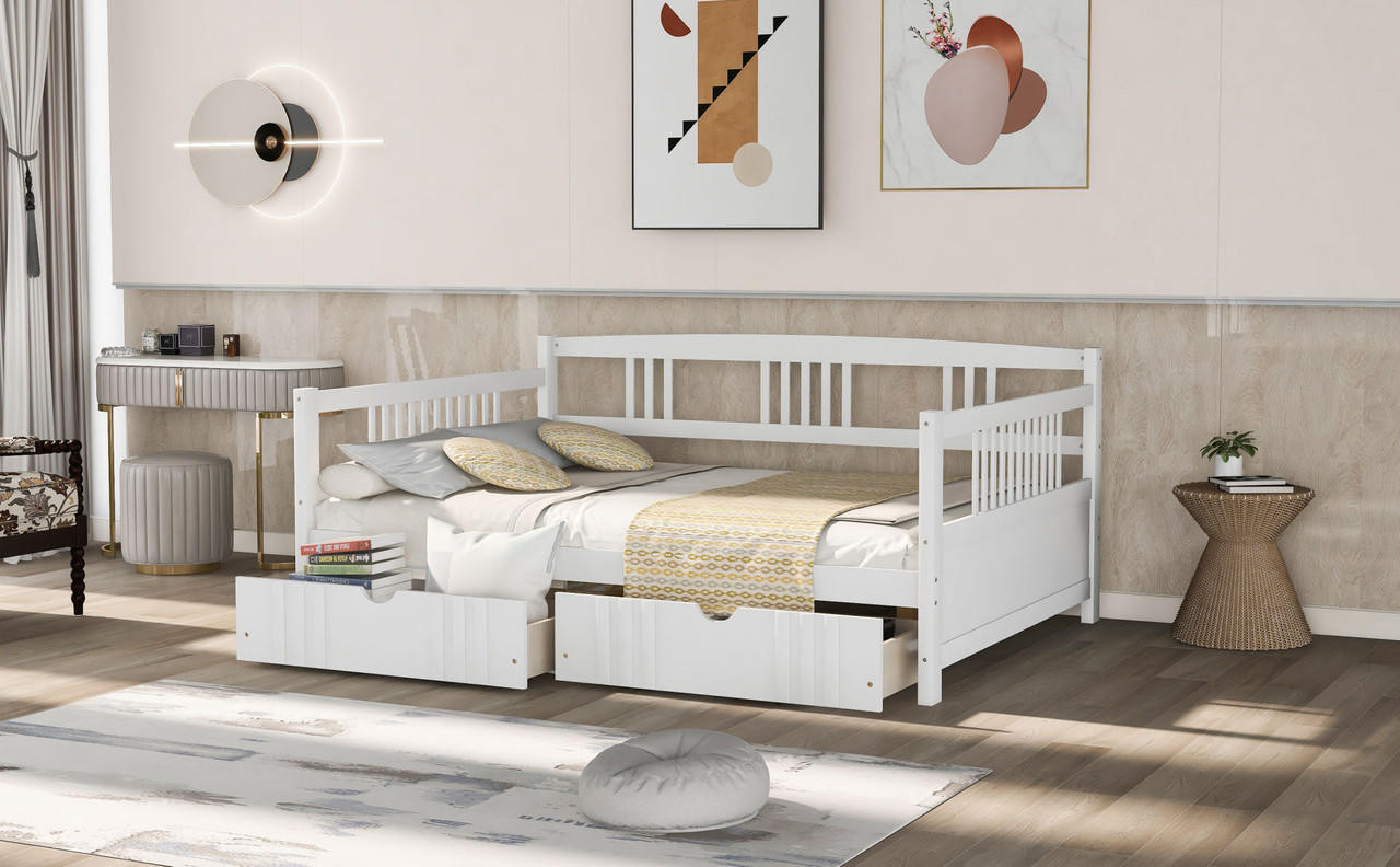 Chicken Pieces Full Size Daybed Wood Bed with Two Drawers | Space-Saving and Functional Design 