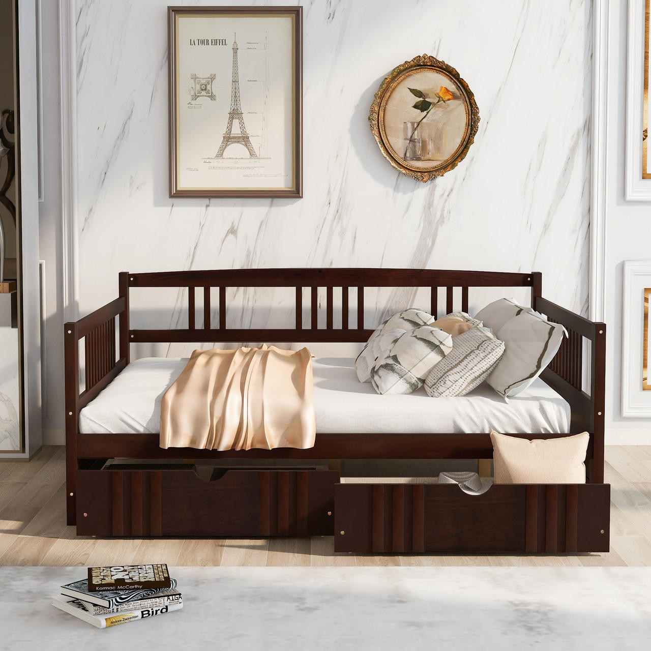 Chicken Pieces Full Size Daybed Wood Bed with Two Drawers | Space-Saving and Functional Design 