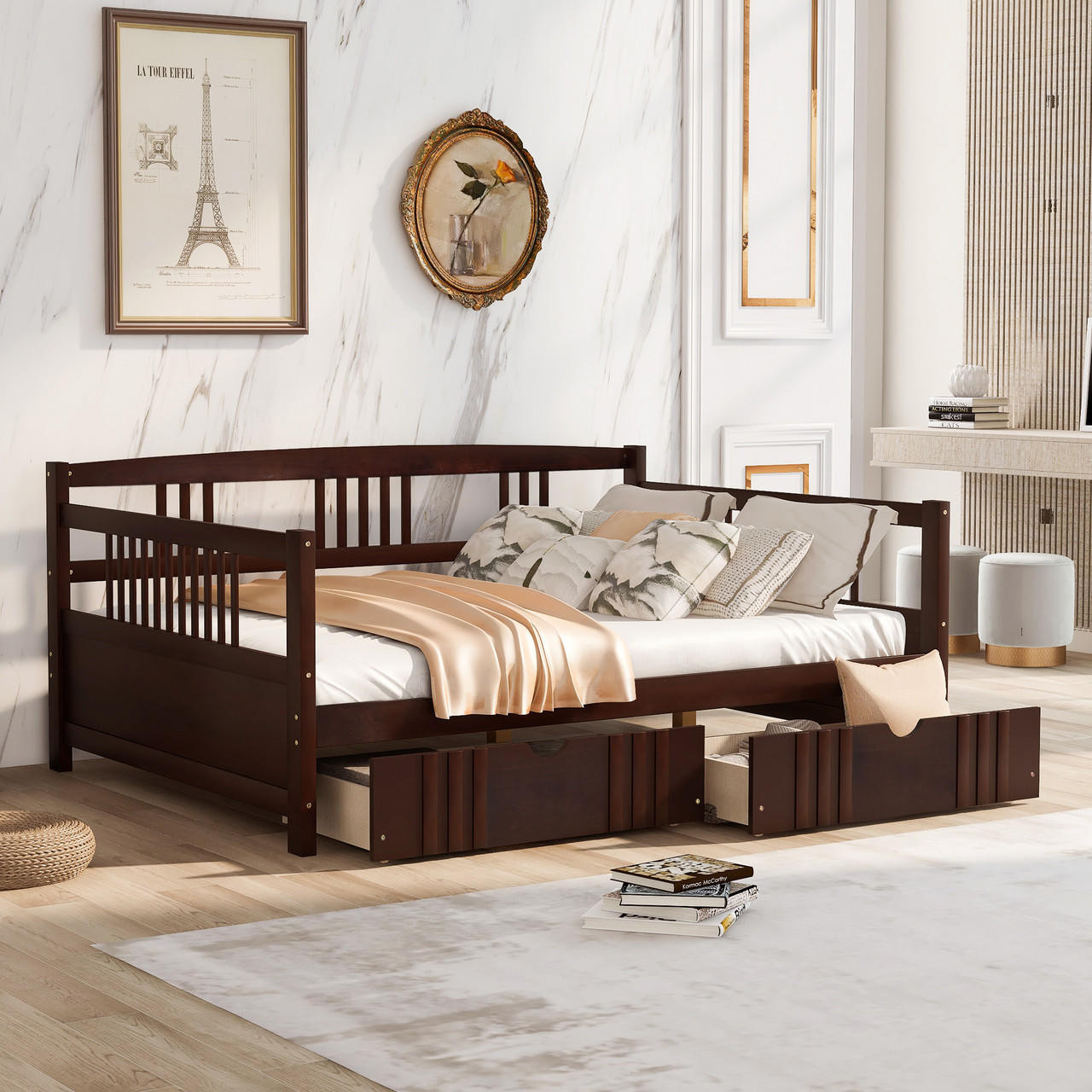 Chicken Pieces Full Size Daybed Wood Bed with Two Drawers | Space-Saving and Functional Design 