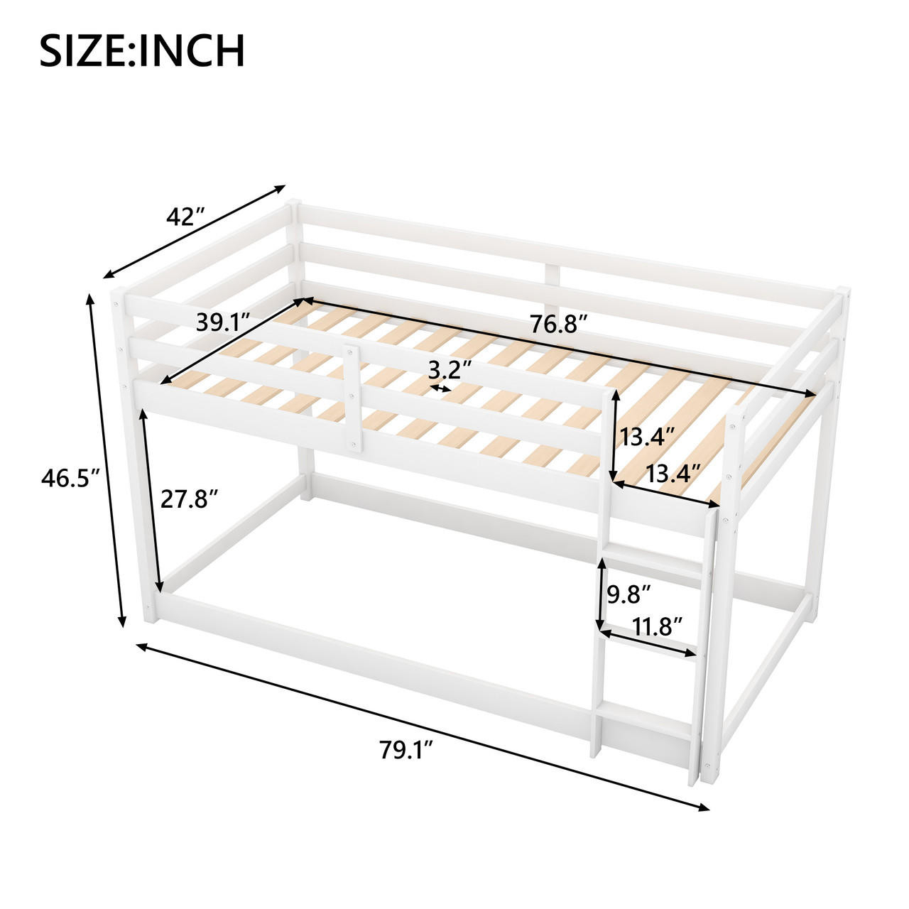 Chicken Pieces Twin over Twin Floor Bunk Bed with Ladder | Space-Saving and Sturdy Design 