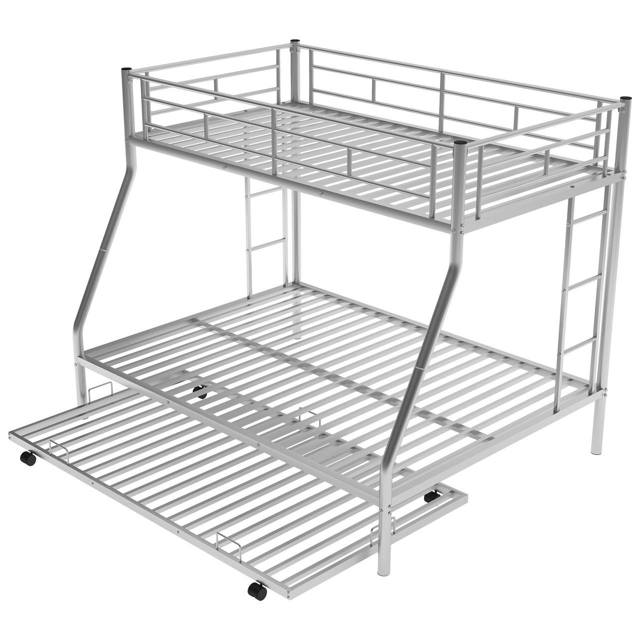 Chicken Pieces Twin over Full Bed with Trundle - Sturdy Steel Frame and Two-Side Ladders 