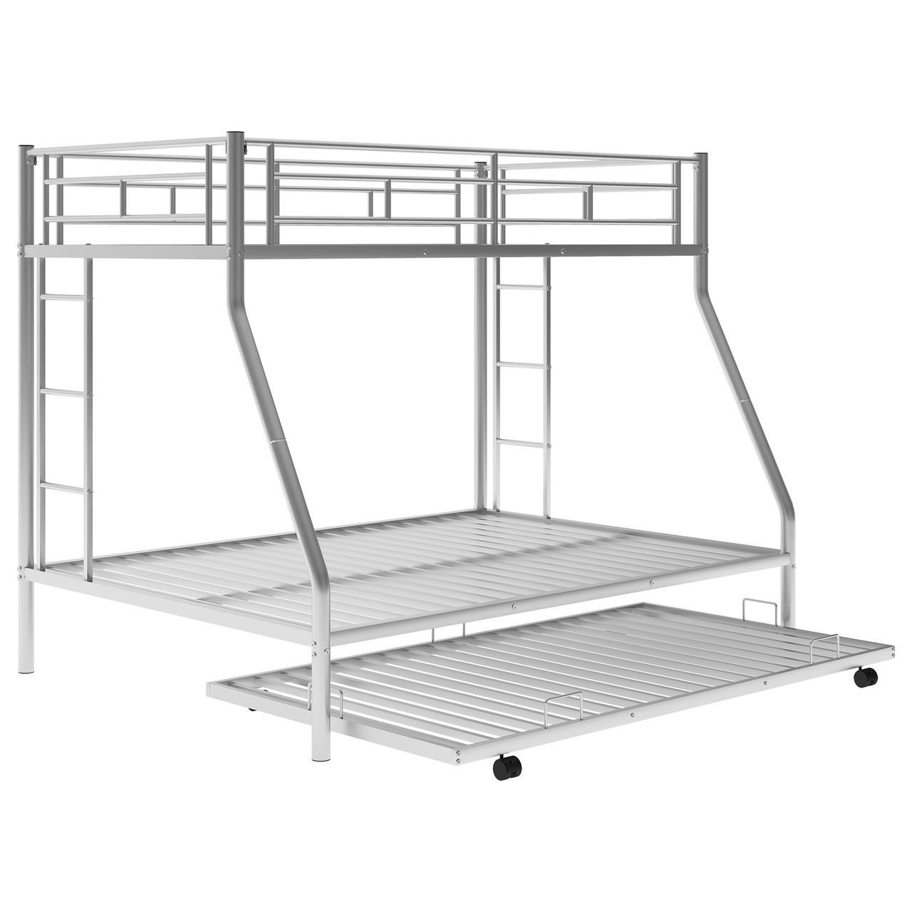 Chicken Pieces Twin over Full Bed with Trundle - Sturdy Steel Frame and Two-Side Ladders 