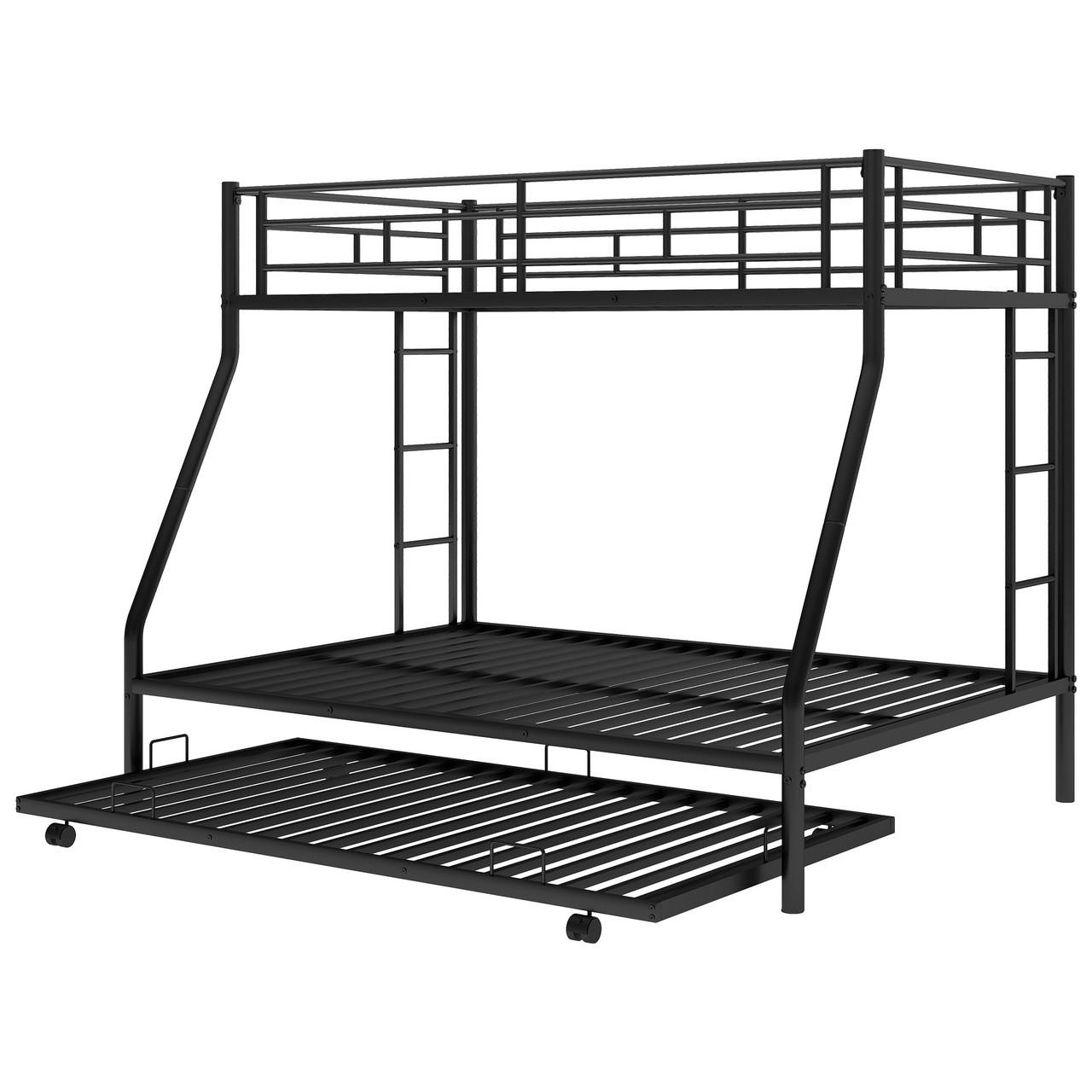 Chicken Pieces Twin over Full Bed with Trundle - Sturdy Steel Frame and Two-Side Ladders 