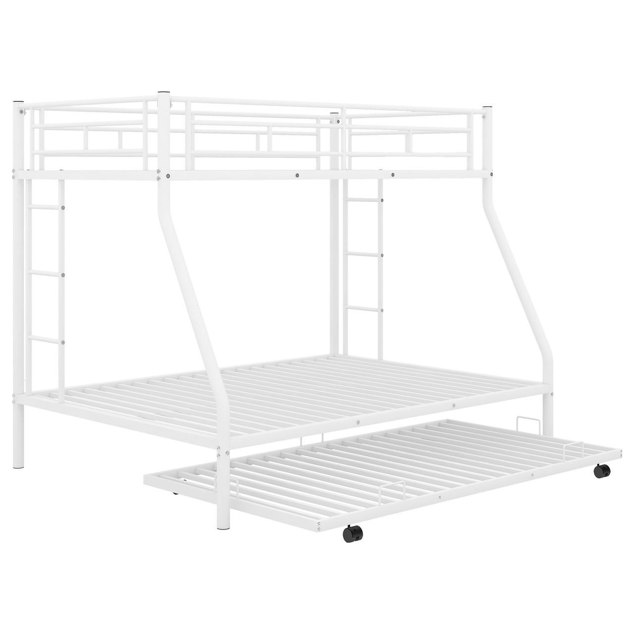 Chicken Pieces Twin over Full Bed with Trundle - Sturdy Steel Frame and Two-Side Ladders 