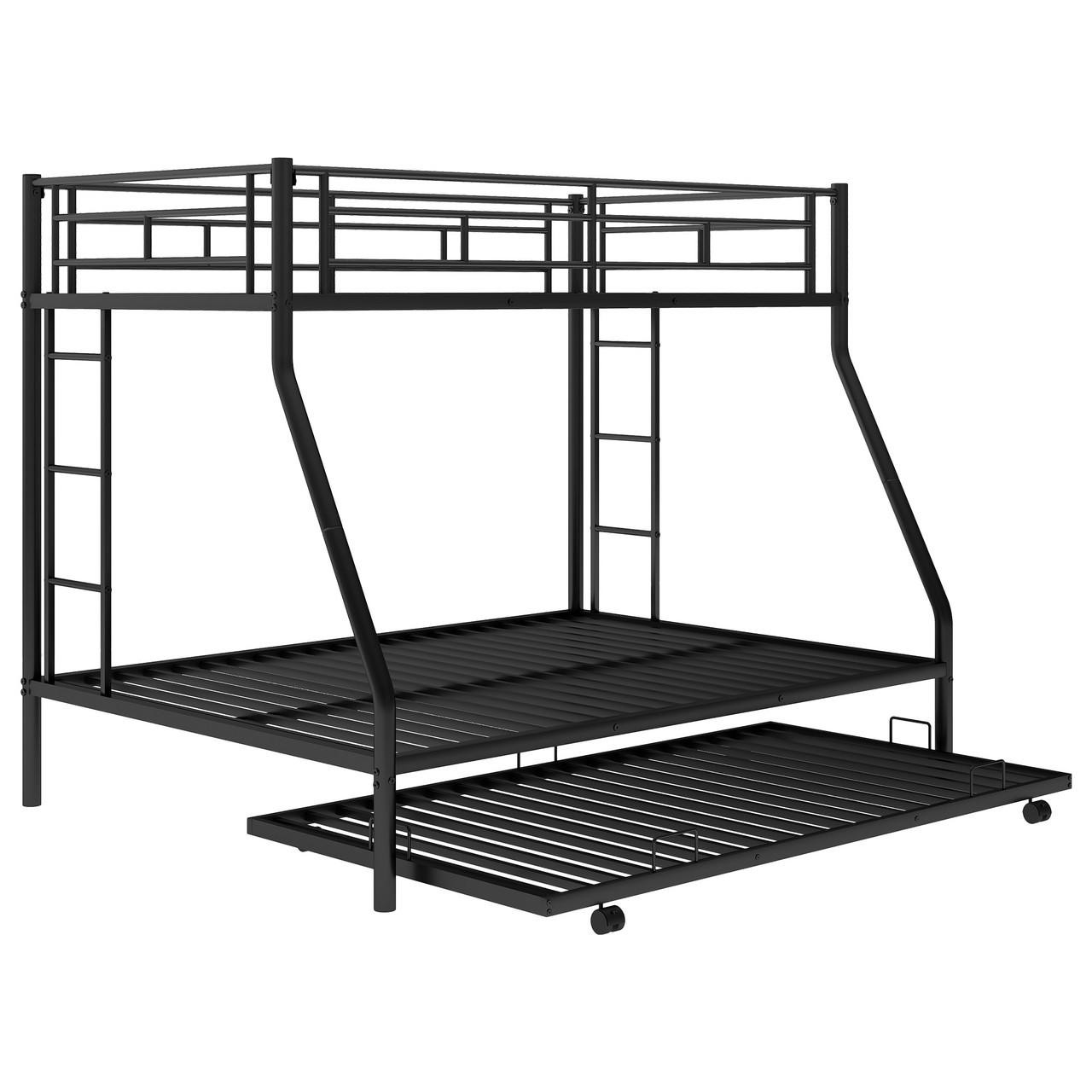 Chicken Pieces Twin over Full Bed with Trundle - Sturdy Steel Frame and Two-Side Ladders 