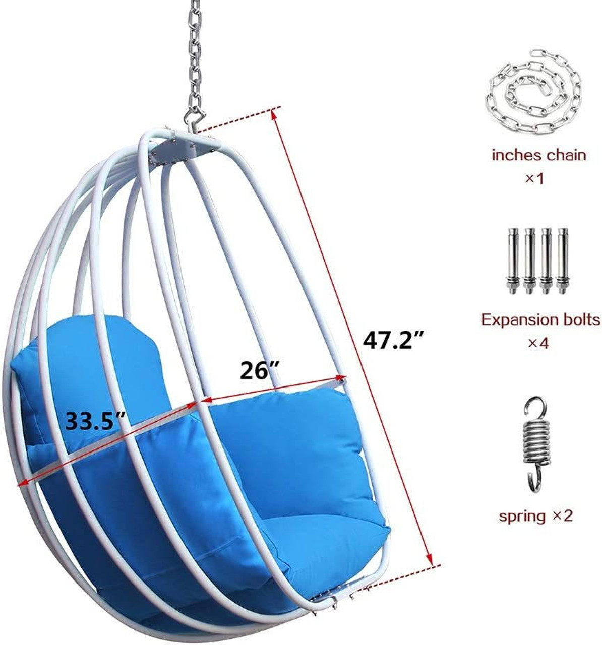 Chicken Pieces Aluminum Egg-Shaped Hammock Swing Chair with Weatherproof Cushion and Hanging Kit  