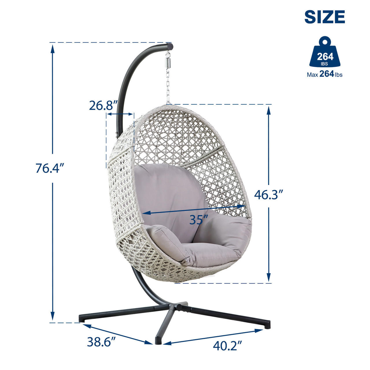 Chicken Pieces Large Hanging Egg Chair with Stand & UV Resistant Cushion Hammock Chairs with C-Stand  