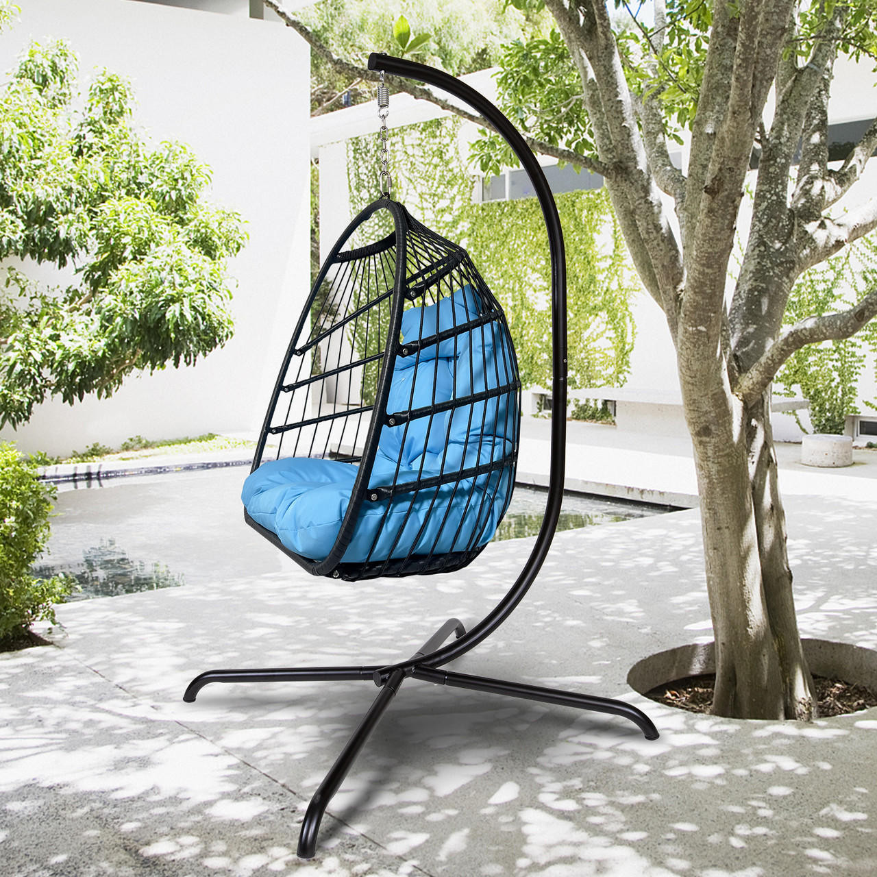 Chicken Pieces Swing Egg Hanging Chair with Cushion, Pillow & Stand for Indoor/Outdoor Use 