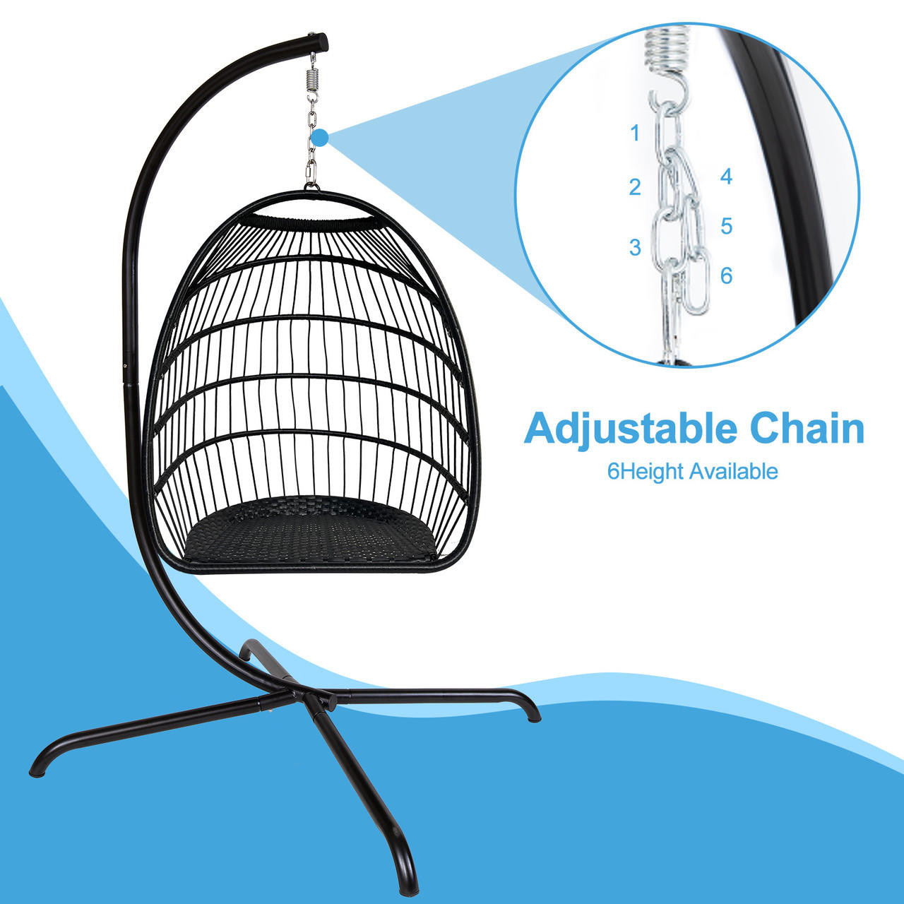 Chicken Pieces Swing Egg Hanging Chair with Cushion, Pillow & Stand for Indoor/Outdoor Use 