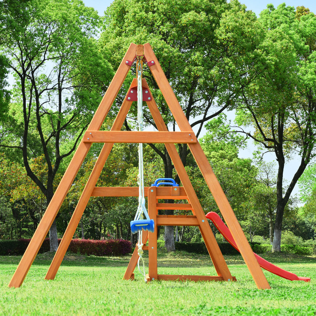 Chicken Pieces Wooden Swing Set with Slide | Outdoor Playset for Toddlers | Swing-N-Slide Set Kids Climbers 