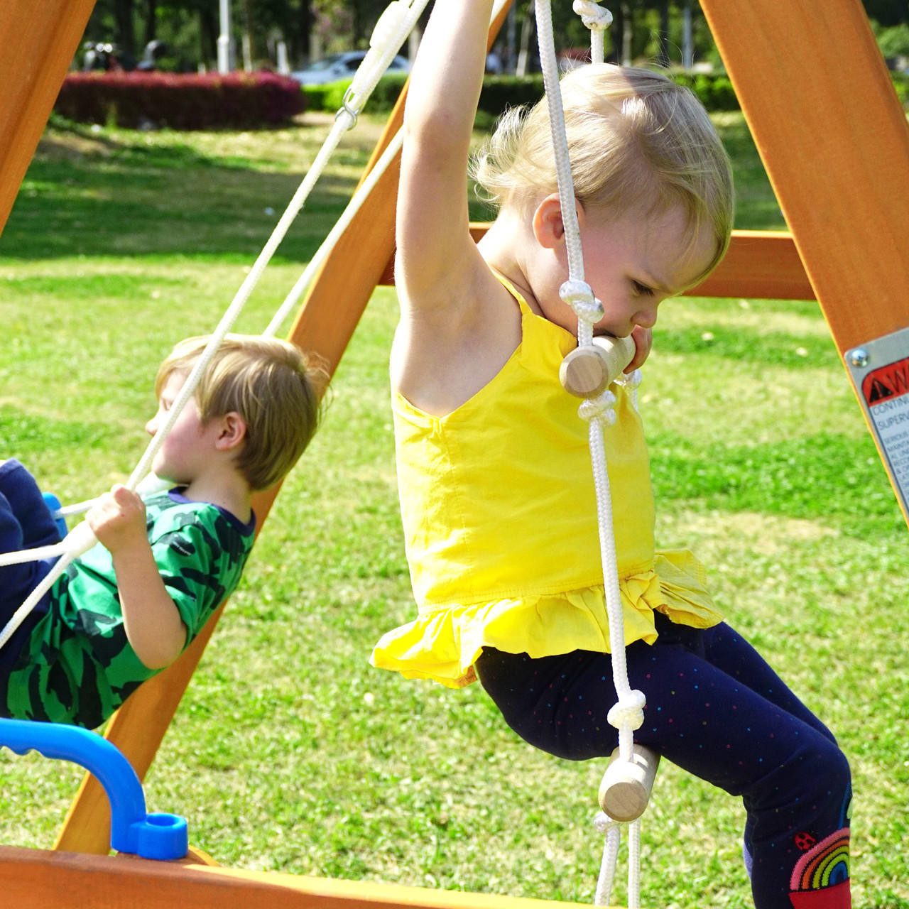 Chicken Pieces Wooden Swing Set with Slide | Outdoor Playset for Toddlers | Swing-N-Slide Set Kids Climbers 