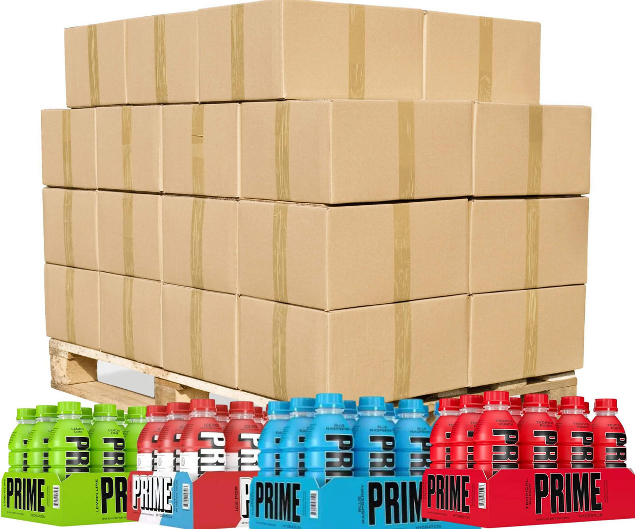  Prime Hydration Drink | Assorted Flavors | 16oz | 12/Pack | 119 ct Pallet | Lemon Lime, Blue Raspberry, Tropical Punch, Ice Pop 