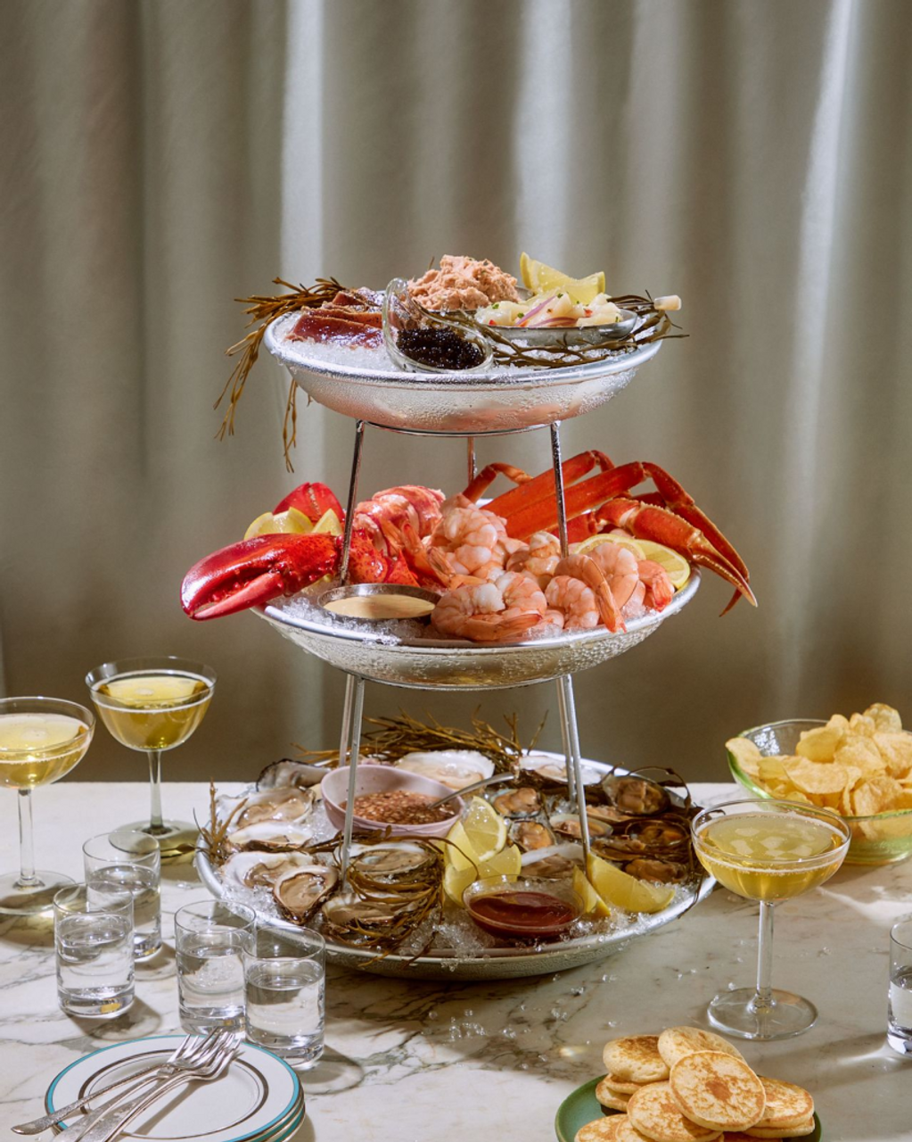 Chicken Pieces Seafood Tower Set 3-Tier with Aluminum Trays & Stand | Elevate Your Seafood Presentation & Entertaining Experience. CHICKEN PIECES.