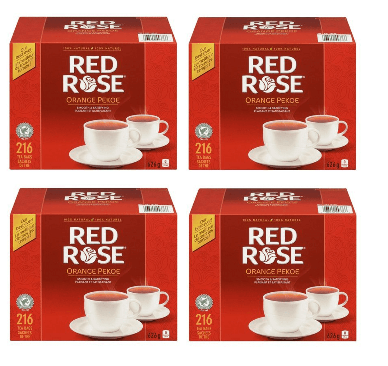 RED ROSE Orange Pekoe Black Tea | 100% Rainforest Alliance Certified | 216 Tea Bags (4/CASE)-TOTAL 864 BAGS
