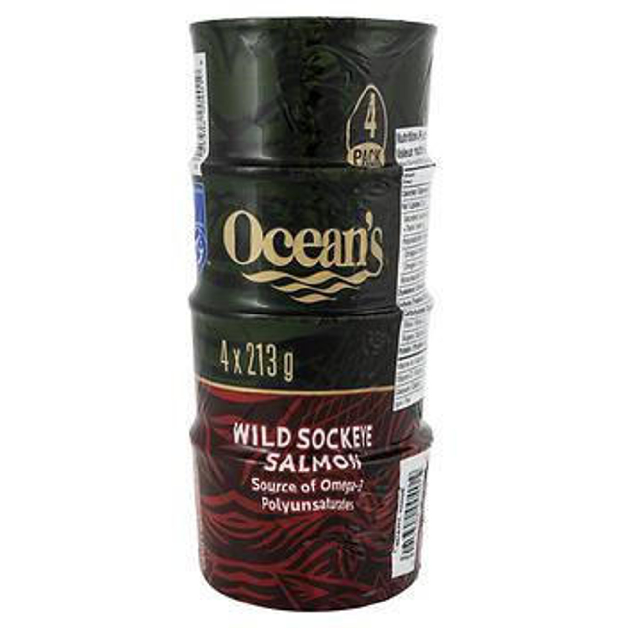 Ocean's Wild Sockeye Salmon, 4 x 213 g - Rich and Nutrient-Packed Seafood- Chicken Pieces